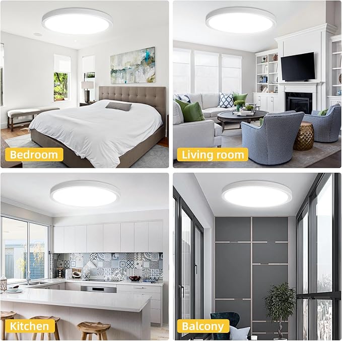 RLEDPZTX Led Flush Mount Ceiling Light,16 Inch 32w 3480lm,3000k/4000k/6000k 3CCT Selectable, Round Modern Flat Panel Super Slim Led Ceiling Light,for Living Dining Kitchen Bedroom Room (1Pack-White)