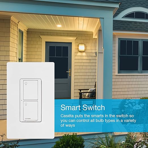 Lutron Caseta Original Smart Light Switch (Lutron Smart Hub Required), for Home, LED Lights, and Fans, 6 Amp, Single-Pole/3-Way, Neutral Required, PD-6ANS-LA, Almond, 3 Pack