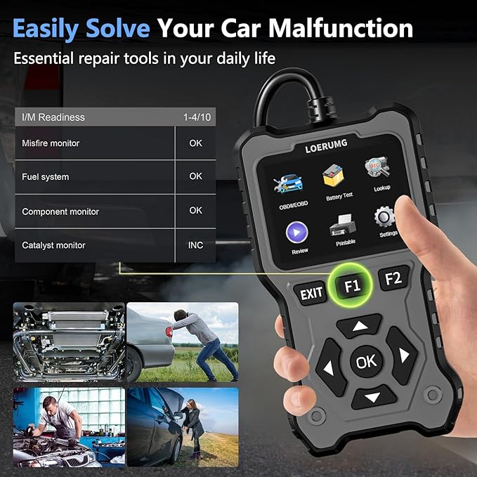 LOERUMG OBD2 Scanner Diagnostic Tool, Enhanced Check Engine Code Reader, Car OBDII Scanner with Fault Code Reset & I/M Readiness Auto Engine Light Diagnostic Scan Tool for Vehicles After 1996 Grey
