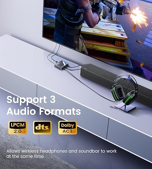 NEWCARE Optical Audio Splitter 1 in 3 Out,SPDIF Toslink Digital Optical Audio Cable Splitter 1x3 Support LPCM2.0 Doldy Digital & DTS 5.1 for Xbox,PS4,DVD,TV Box,Home Theatre, Receiver,Sound Bar