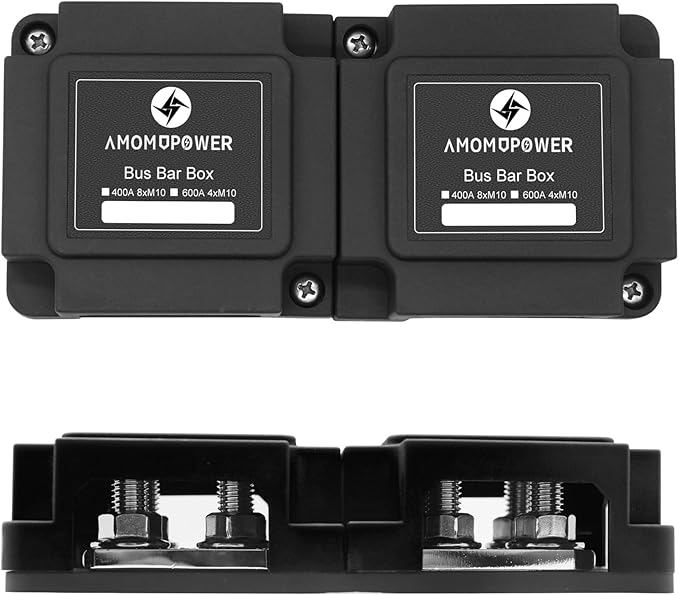 AMOMD 400A Bus Bar 8 M10 (3/8 inch) Terminal Studs Modular Design Tin Plated Copper Distribution Block Negative Pole Electrical Buss Bars 12-48 V DC with Cover for Trailer Marine Boat Car RV
