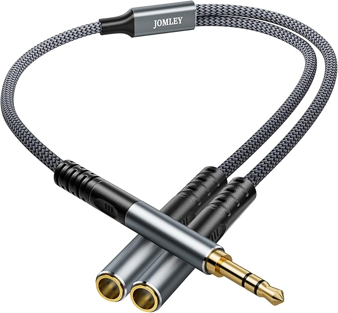 JOMLEY Headphone Splitter 1ft(0.3m), Audio Splitter 3.5mm 1 Male to 2 Female Adapter, Nylon-Braided 3.5mm Dual Headphone Jack Extension Cable for Headset, Smartphone, Tablet, Laptop