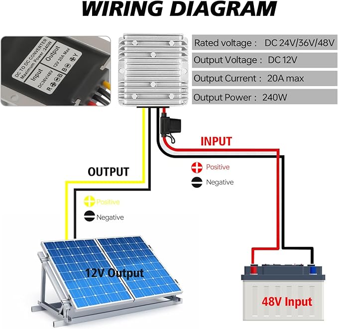 JAMHER 12V 240W Golf Cart 48V 36V to 12V Waterproof Converter Voltage Regulator Reducer Transformer with 20A Fuse for Golf Cart Club Car LED Lights