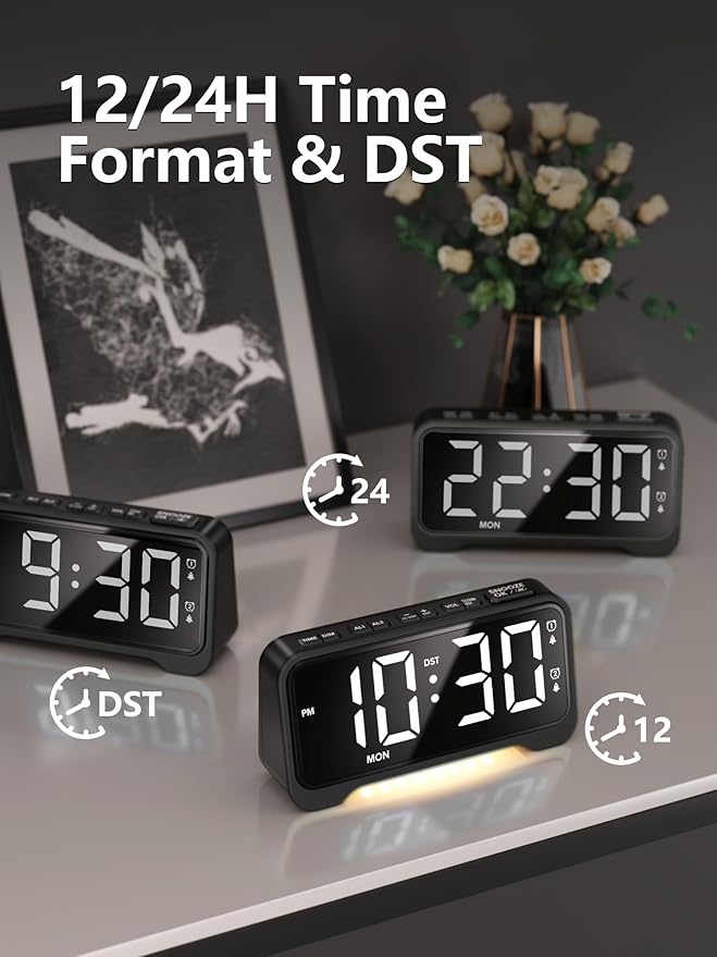 Vibrating Alarm Clock for Heavy Sleepers with Bed Shaker, Extra Loud Buzzer, Dual Alarms, Adjustable Night Light, USB Charging, Battery Backup, for Seniors, Teens, Hearing Impaired