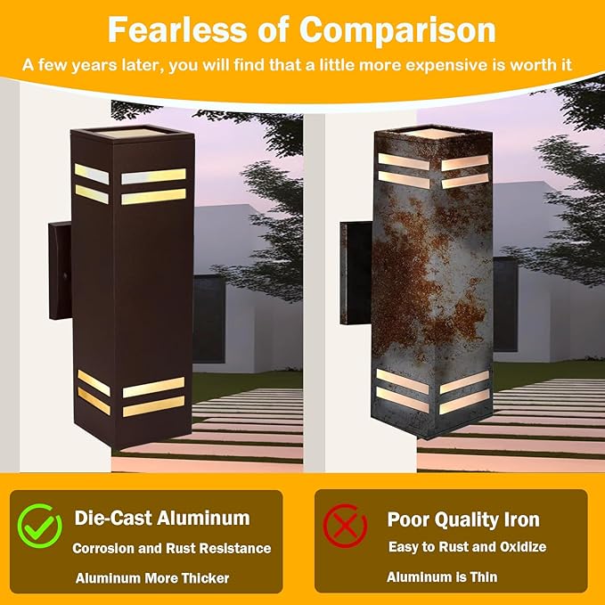 iYogaled Dusk to Dawn Outdoor Wall Lights Fixture – ETL Listed, Aluminum Waterproof Wall Mount Square Design- Modern Exterior Lighting Outdoor Wall Sconce for Porch, Patio, Front Door