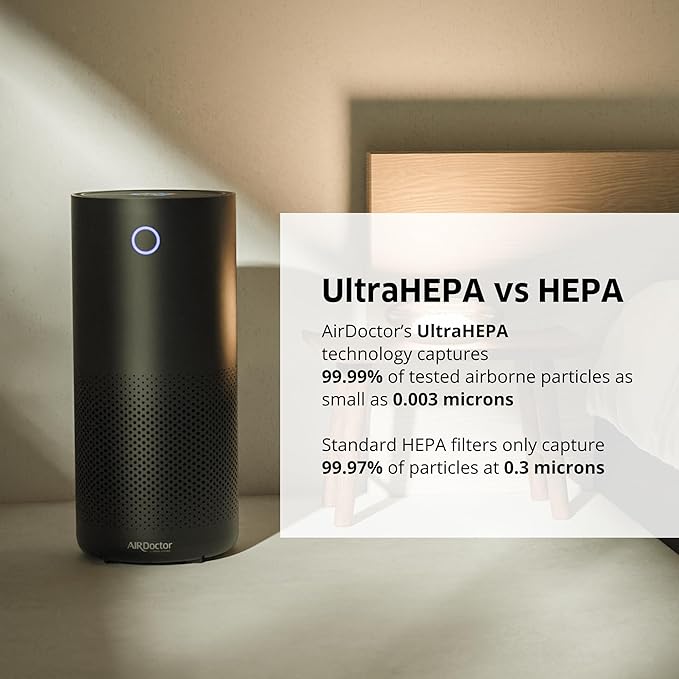 AirDoctor 4000 Air Purifier for Large Rooms | Triple filtration technology with UltraHEPA, Carbon/VOC material & Air Quality Sensor | Captures Particles 100x Smaller Than HEPA Standard (Black)