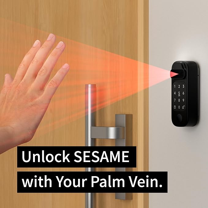 Sesame Face Pro, Smart Lock, SmartLock, Biometric Face & Palm Recognition, Passcord, Fingerprint, NFC Card, Bluetooth Keyless Entry Door Lock for Front Door, Home, Airbnb, Vacation Rental