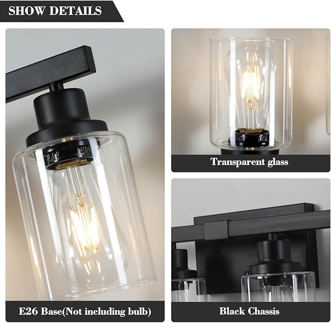 DIKAIDA 6-Light Black Vanity Lights 38'' Modern Bathroom Vanity Lighting Fixtures Above Mirror， Industrial Matte Bathroom Light Fixtures, Bath Wall Light Fixtures, Black Wall Sconces