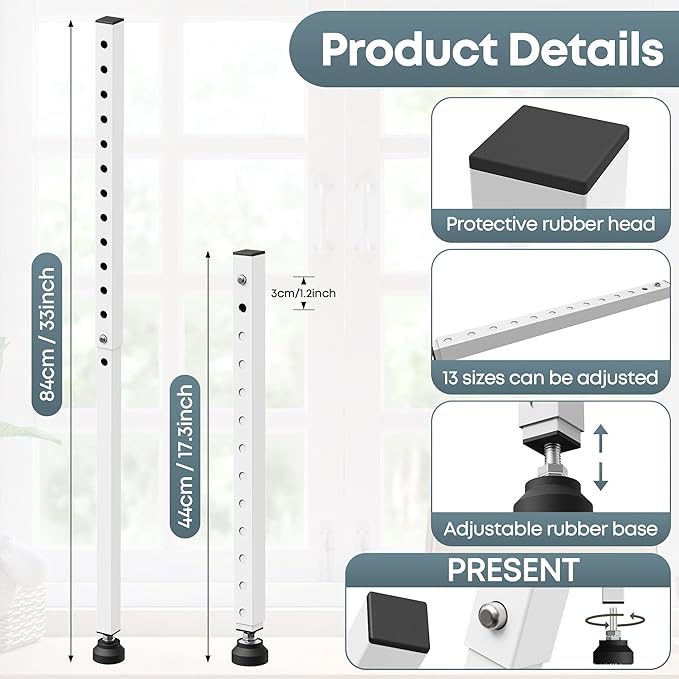 Gadgetzan Window Security Bar,17-33 inch Adjustable Sliding Door Security Bar Lock with Rubber Tips,Sliding Window Lock Bar for/Patio Glass Door/Home Apartment/Anti-Theft/Child Safety(White - 2 Pack)