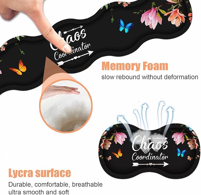 Ergonomic Keyboard Wrist Rest & Mouse Pad Wrist Rest Set, Chaos Coordinator Quote Vintage Watercolor Floral Large Gaming Desk Mat 31.5"x 11.8" with Memory Foam, Easy Typing Pain Relief for Home Office