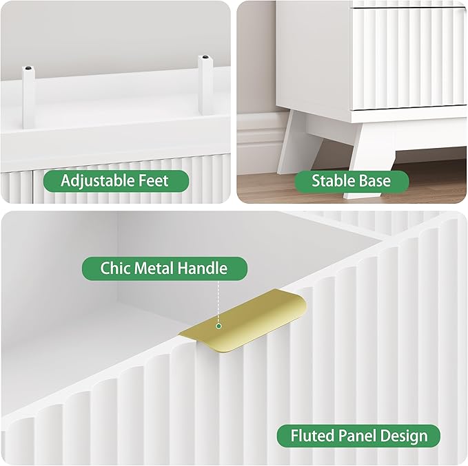 Xixini Fluted Dresser for Bedroom with 9 Drawers, 57" Wide Modern Chest of Drawers with Metal Handle, Wooden Dresser TV Stand, Wood Closet Clothes Storage Organizer for Living Room, Hallway, White