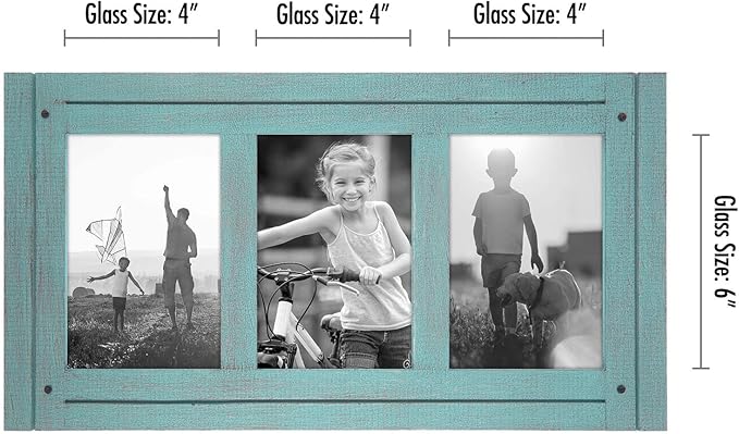 Americanflat Hinged 4x6 Triple Picture Frame with 3 Photo Openings and Polished Glass - Distressed Wood Collage Picture Frames for Tabletop and Wall Display - Hampton Collection - Turquoise Blue