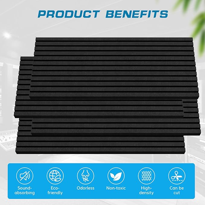 4 Pack Acoustic Foam Panels, 2" X 24" X 48" Wedge Soundproof Studio Foam for Walls,Sound Absorbing Panels, Sound Insulation for Studio, High Density Fireproof Studio Wedges (Black, 4 Pack)