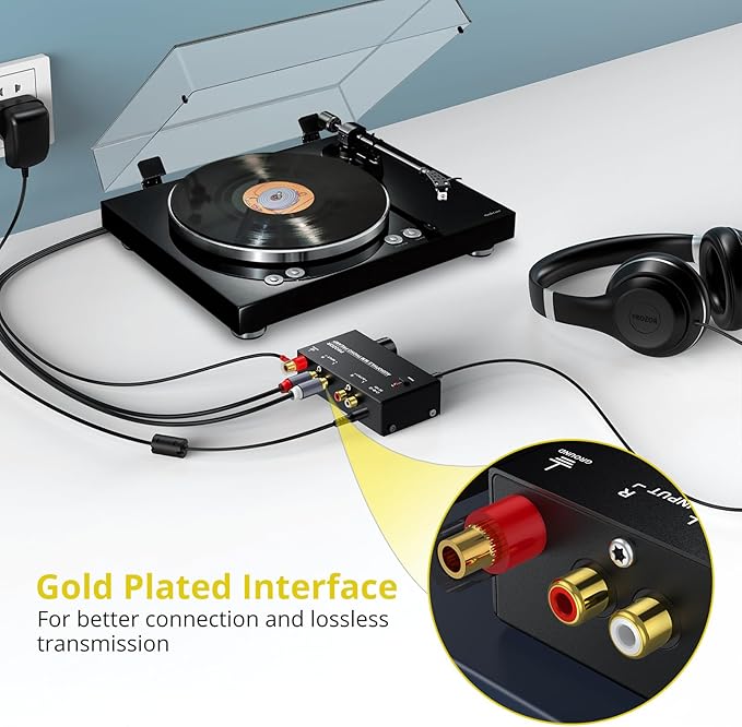 PROZOR Pre Amplifier for Turntable Audiophile M/M Phono preamp with Level Volume Controls with RCA Input, RCA/3.5MM Output interfaces, Low Noise Operation Including 12V 1A Power Adapter