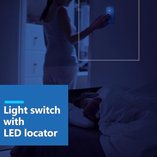 LIDER Minimalist Design Matte Finish Lighted Decorator Switch with Screwless Wall Plate, Frameless Paddle Light Switch with Locator Light, Single Pole, Grounding Screw, 15A 125V, UL Listed, White