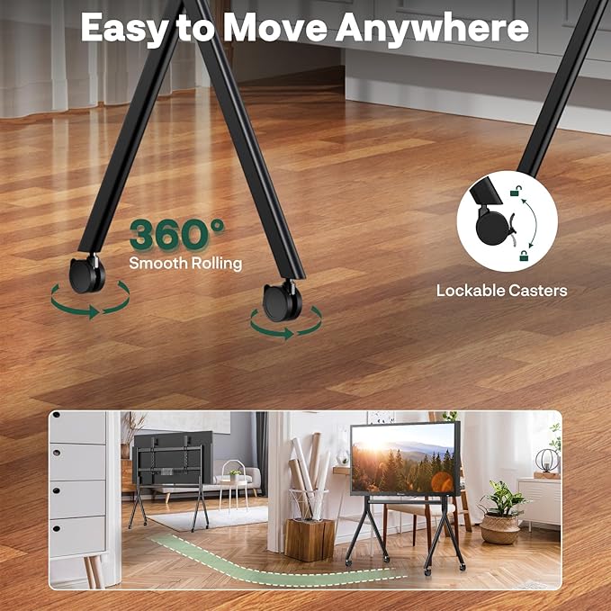 Sylvox TV Floor Stand for 65-75 Inch TVs, Heavy Duty Rolling TV Stand Max Load 132LBS/60kg, Mobile TV Cart with Lockable Wheels, Universal Flat/Curved Screen Mount, VESA 200x200 to 1200x600mm