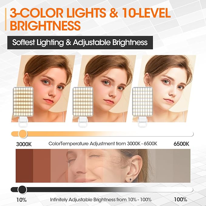 JINGCOOL Magnetic Selfie Light, Portable Phone Light Clip, Rechargeable Ring Light for Video Recording, Conference, Live Streaming, TikTok, Makeup, Compatible with iPhone, Laptop, and Camera, White