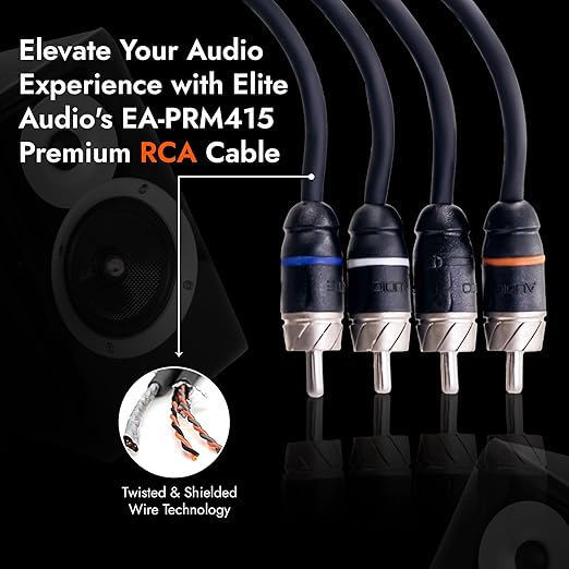 Elite Audio Premium Series 15ft. 4-Channel Car Audio RCA Cable – Double Shielded, Oxygen Free Copper, Noise Reducing Audio Cable for Amplifiers, Subwoofers, Speakers, and Processors – PRM415
