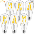 Hizashi LED Edison Bulbs, 6W, Equivalent 60W, 3000K Soft White, Dimmable E26 LED Bulb, 95+ CRI 700 Lumens, ST19 Vintage Light Bulbs, Clear Glass, Pack of 6