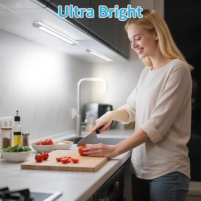 maylit Under Cabinet Lighting Plug in, 2 Pcs 14 Inch Linkable Ultra Bright LED Light Bars, Renter Friendly Lamp, Wired Indoor Lights for Kitchen Cabinet, Counter, Workbench, Desk, Shelf, Cool White