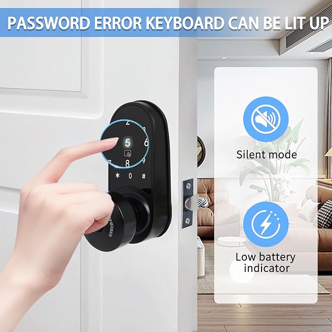 JESSTTI Electronic Door Lock with Touchscreens,Door Locks for Front Door, Electronic Door Knob with/IC Card/Password/Key,Digital Door Lock with Keypad