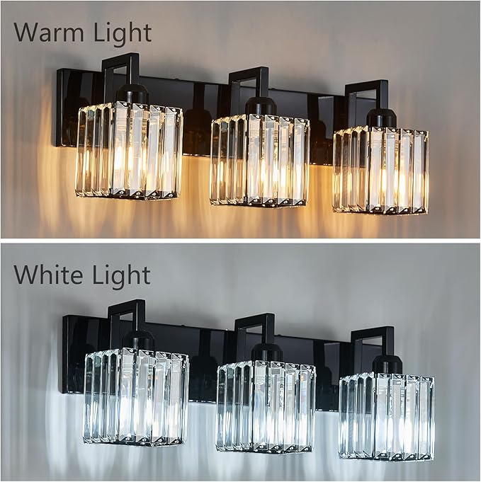 FDPBY Modern Bathroom Vanity Light 3-Lights Plating Black Vanity Light Crystal Wall Light Bathroom Light Fixtures