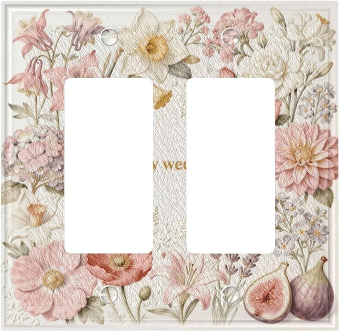 Bvtewkhz Floral Plant Watercolor Flowers 2 Gang Double Toggle Decorative Outlet Covers Light Switch Plate Electrical Receptacle Switchplate For Bathroom Kitchen Bedroom