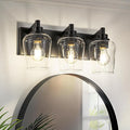METWET Bathroom Light Fixtures, 3-Light Modern Vanity Light with Clear Glass Wine Glass-Shaped Shade, Vanity Lighting Fixtures Over Mirror, Matte Black, VL155-MB-3