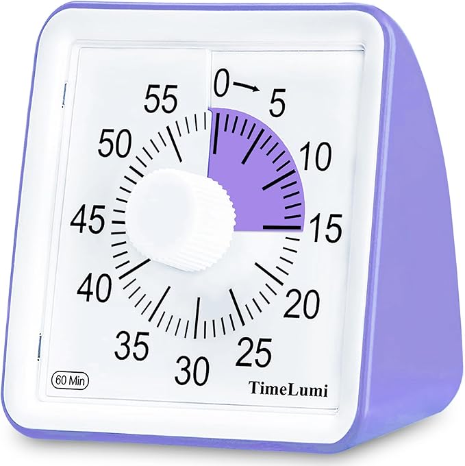 TimeLumi 60-Minute Visual Timer for Kids, Time Management Tool Study Classroom Timer, Home Edition Silent Countdown Timer for Toddler, Teachers and Adults (Purple)