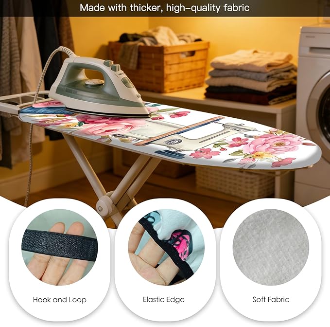 Nuxovilar Ironing Board Cover Needle Cotton 15x54 Inches | Ironing Board Cover and Pad Vintage Floral Needle Cotton for Bedroom, Laundry Nook, Craft Room