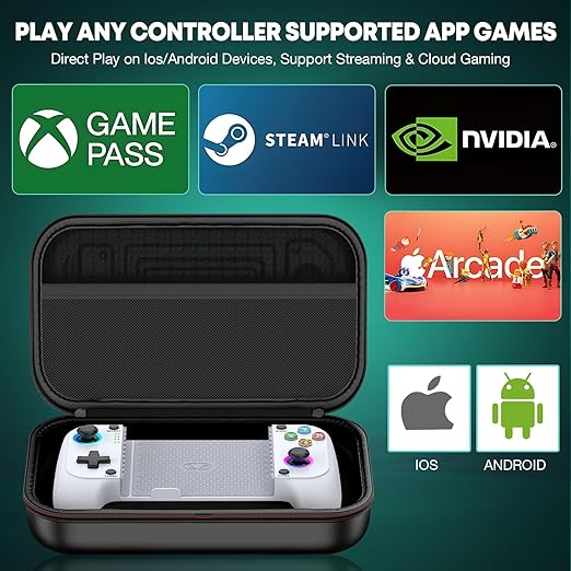 【Anti-Drift & Fast-Connect】Wireless Game Controller for iPhone/Android with Case | Hall Joysticks Bluetooth Phone Controller, For Cloud Gaming, Genshin Impact, Roblox, Call of Duty Mobile Gamers,White
