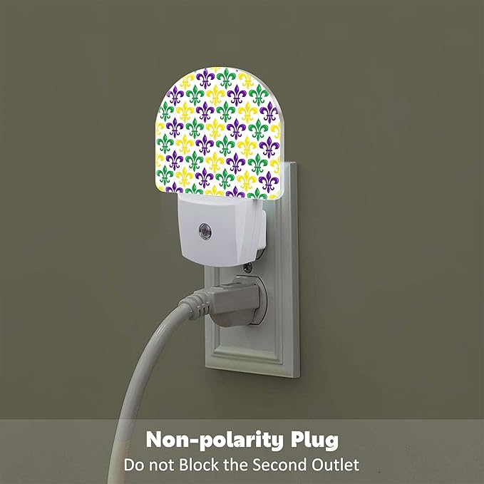 sndheke Mardi Gras Carnival Night Light, Colorful Fleur-de-lis Dusk to Dawn Night Light Plug in,0.5w Energy Saving Sleep Friendly NightLight for Kids Boys Girls Home Decor
