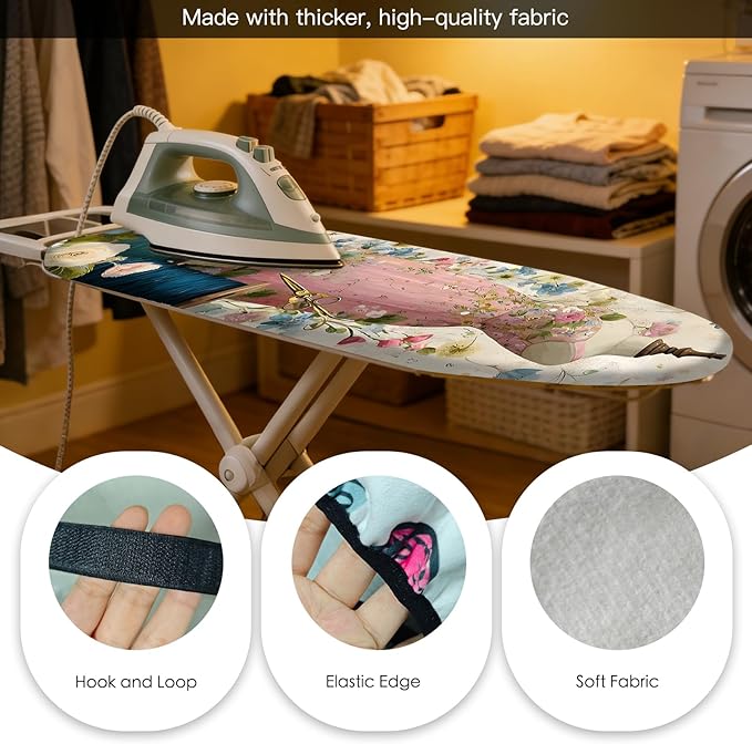 Nuxovilar Ironing Board Cover Needle Cotton 15x54 Inches | Ironing Board Cover and Pad Floral Gown Sewing Design for Sewing Room, Bedroom, Laundry Space