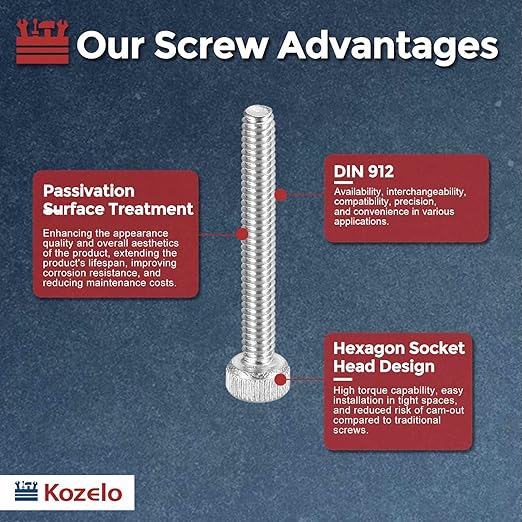 Kozelo 50pcs Socket Head Cap Screws - [M1.6-0.35 x 16mm] 304 Stainless Steel Allen Socket Drive for Electrical Motor 3D Printing Fan Engine Replacement Use, Silver