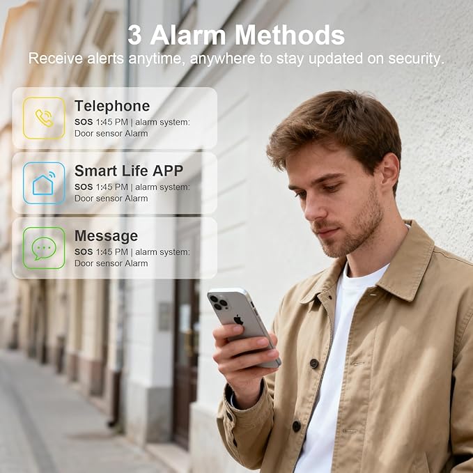 Home Security System 9-Piece Work with Alexa & Google No Monthly Fees,WiFi+4G Mobile App Control with Instant Alerts and Auto Alarm Dial,Door/Window Sensors+Motion Detectors+Remote,24/7 Monitoring
