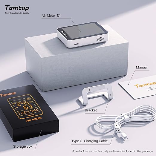 Temtop Smart Air Quality Monitor - Indoor Air Quality Meter with PM2.5, AQI, Temperature and Humidity Detector for Home, Office or School, App Connectivity, OTA Updates, 60-Day Battery Life