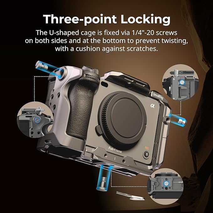 SmallRig FX3 / FX30 HawkLock Quick Release Camera Cage Kit for Sony with Cable Clamp, Bulit-in QR Cold Shoe NATO Rail/QR Plate for Arca, Modular Design Compatible with Original XLR Handle