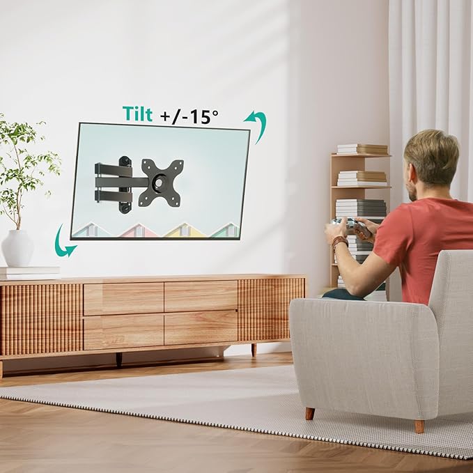 WALI TV Wall Mount Full Motion 15 inch Extension Arm Tilt Swivel for Most 13 to 32 inch LED TV Flat Panel Screen with Mounting Holes up to 100x100mm, 2 Packs (1330LM-2), Black