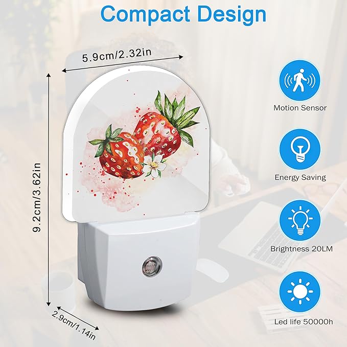 YESPOAK Night Light,Strawberry Berry Flower Night Lights Plug Into Wall Dusk to Dawn Sensor for Bedroom,Bathroom and Living Room for Women/Girls Gifts