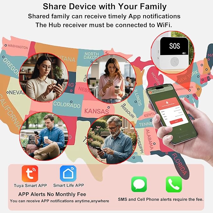 PerfeSafe Wireless Caregiver Pager Life Alert System for Seniors No Monthly Fee, Wi-Fi APP Control Medical Alert Systems for Seniors at Home, Waterproof Call Button for Elderly, Patients, Disabled