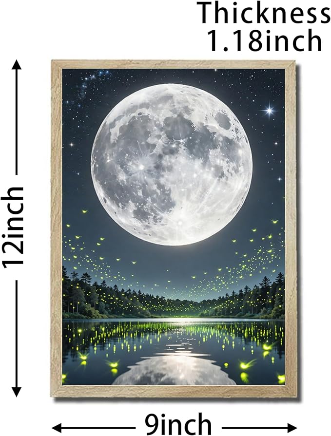 URVIP LED Glowing Photo Frame, 3D Starry-Sky Moon Animal Wall Art, 9x12 Inches Dimmable Light Up Light Painting for Bedroom, Unique Aesthetic Decor, Great Birthday Gift for Women Men