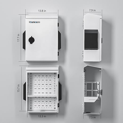 Outdoor Electrical Box, Cold-Rolled Steel Plate, Aluminum Alloy Back Beam, One-Piece Ventilation Design, IP65 Waterproof, Wall/Pole Mounted (17.6" x 13.8" x 7.9")