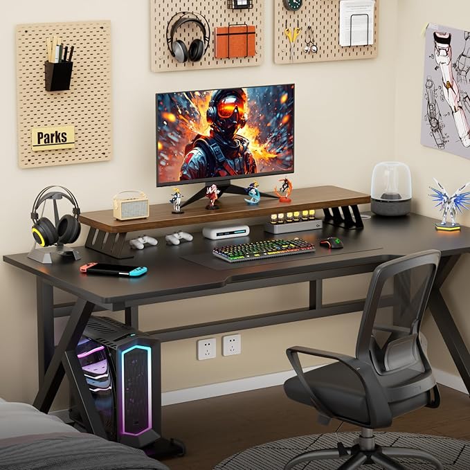 NestNeat Dual Monitor Stand Riser, 39 Inch Large Wood Monitor Stands for 2 Monitors, Desk Monitor Riser for Computer/Laptop/Printer/TV, Stand Riser up to 220 lbs