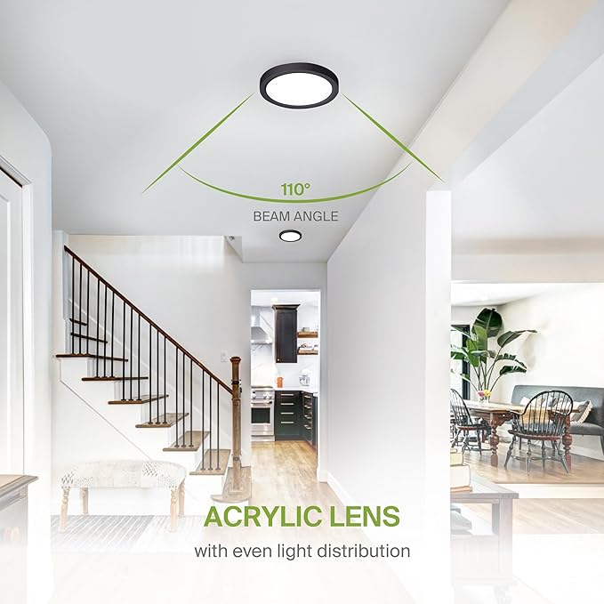 ASD LED 7" Round Flush Mount Ceiling Light Fixture, Low Profile Surface Lighting | 5CCT, Dimmable, Ultra-Thin, ETL Listed | 15W 1260LM 2700-6000K 120V | Kitchen, Bedroom, Hallway Lamp | Black, 12 Pack