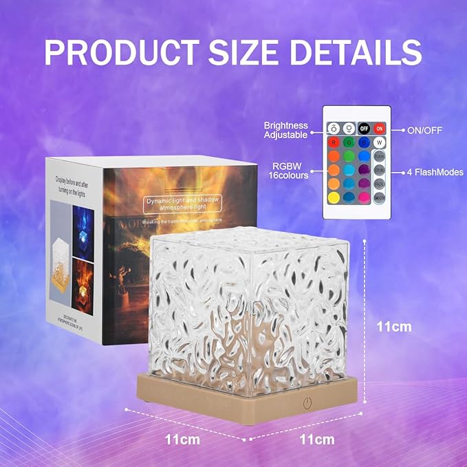 ACENZ Ocean Wave Projector Light,16 Colors Ocean Lamp Water Ripple Cube Night Light with Remote for Bedrooms,Games, Birthdays,Festivals (Ocean Lamp)