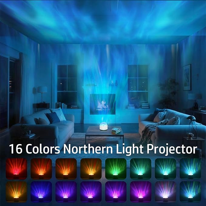 Northern Lights Projector, Rechargeable 16 Color Aurora Night Light Projector Mood Lighting with Dimmable & Remote Control for Bedroom Kids Teen Girl Gift Room Decor