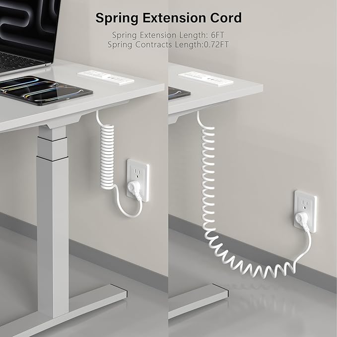 Recessed Power Strip USB C 65W Fast Charging Station,in Drawer Outlet,Furniture Flush Mount for Desktop,Workspace Essential Desk Outlet (White, 10FT)