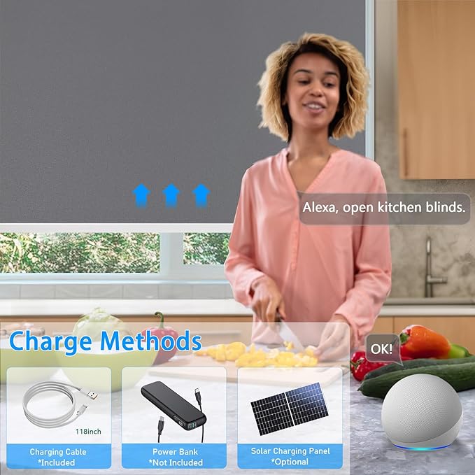 COOLWINDS Motorized Blinds with Remote Cordless Automatic Motorized Shades Custom Blinds for Windows Smart Curtains Compatible with Alexa Google Home(Blackout Thunder Grey,W32 x H72in)