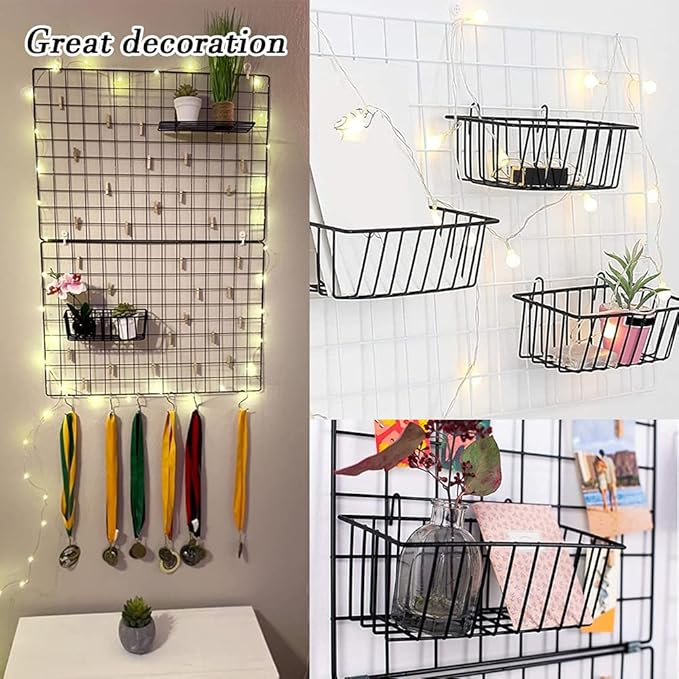 Gddochn 3 Pack Grid Panel Hanging Wire Basket, Storage and Display Basket for Wall, Kitchen, Home Decor Supplies, Potted Plants, Black