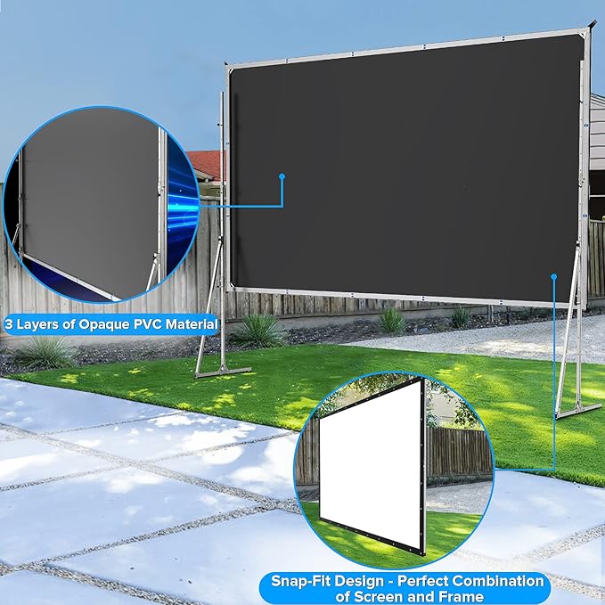 JWSIT 200 inch Projector Screen with Stand,Upgraded 3 Layers PVC 16:9 Large Outdoor Projector Screen,Portable Outdoor Movie Screen with Carrying Bag for Large Commercial Performance